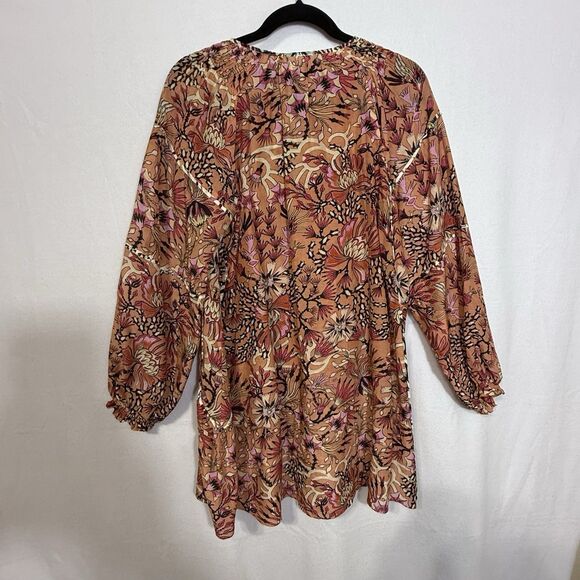 Maria Cher  Humahuaca Karly Lace-Up Orange Floral Boho Minidress Size XS Pockets - Picture 2 of 12